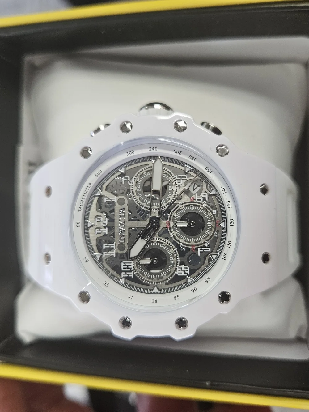 Invicta White and Silver Skeleton Chronograph Watch
